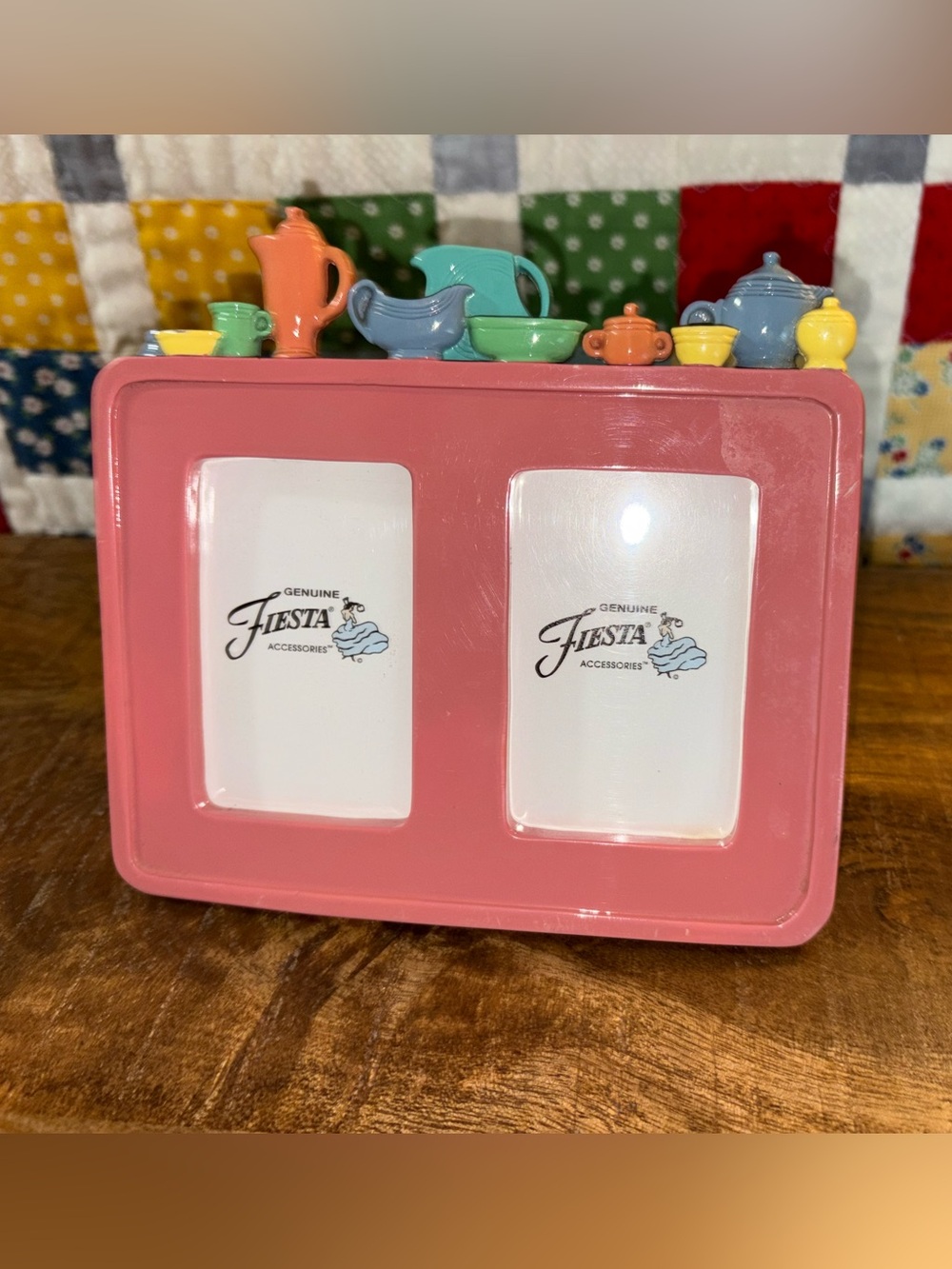 Fiestaware Miniature Teapot Topped Double Picture Frame✨ RARE!